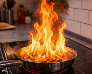 Płonący olej w mieszkaniu. Kobieta została poparzona