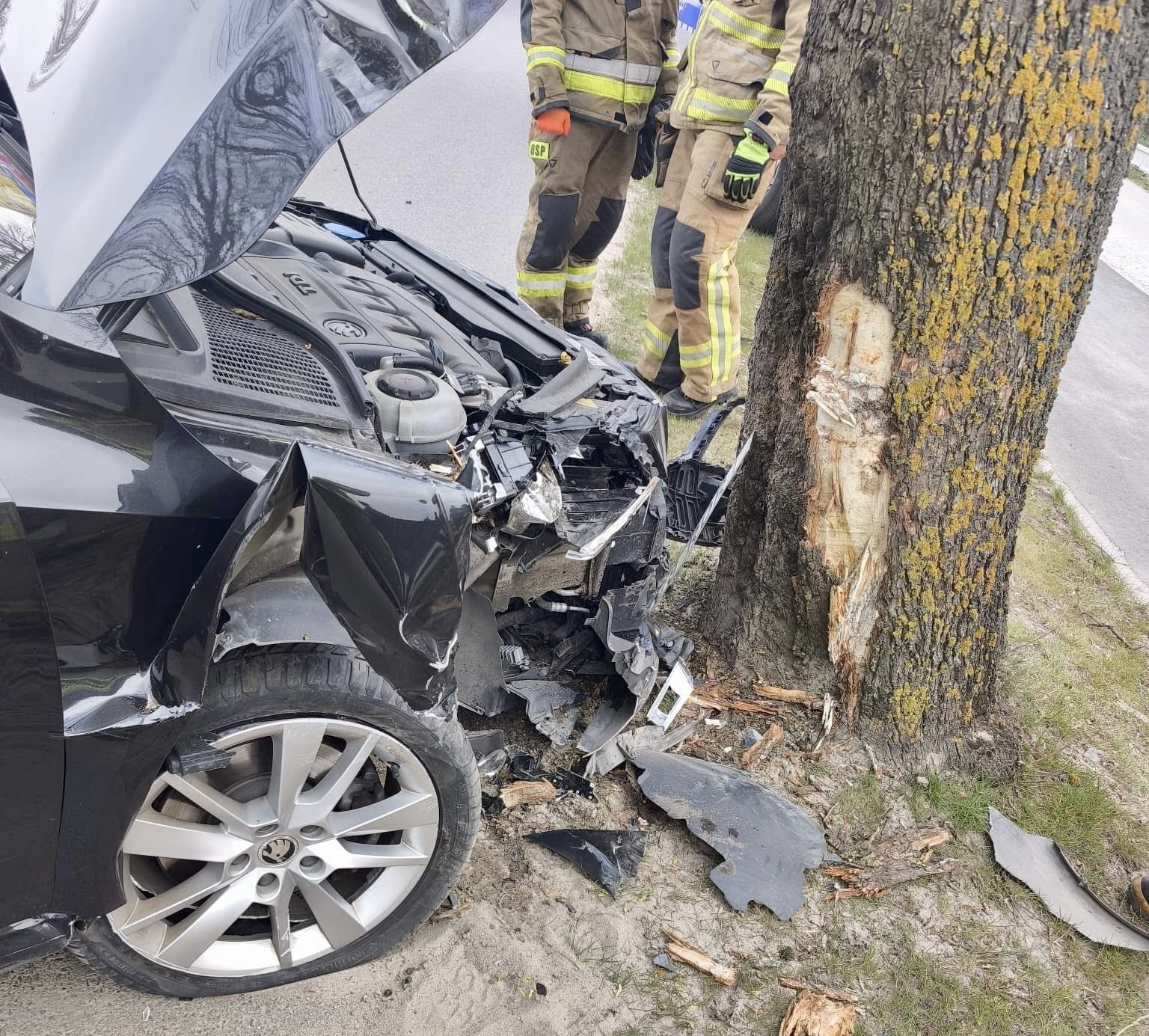 Rozbite auto i wycieki na jezdni. Akcja służb ratunkowych