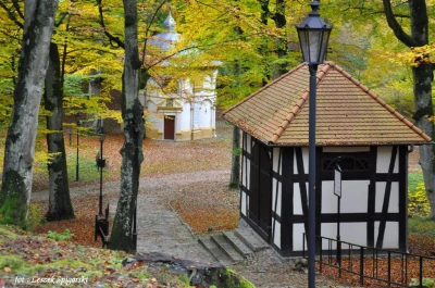 Kapliczki Kalwarii Wejherowskiej spowite jesienią