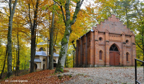 Kapliczki Kalwarii Wejherowskiej spowite jesienią