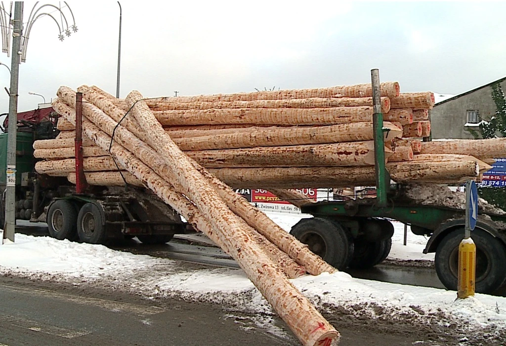 Drewniane pale wypadły z ciężarówki