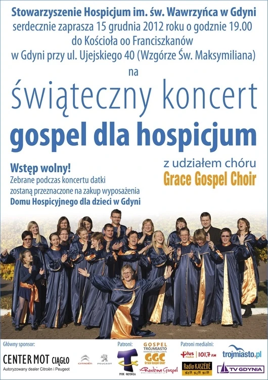 Dzisiaj świąteczny koncert gospel dla hospicjum