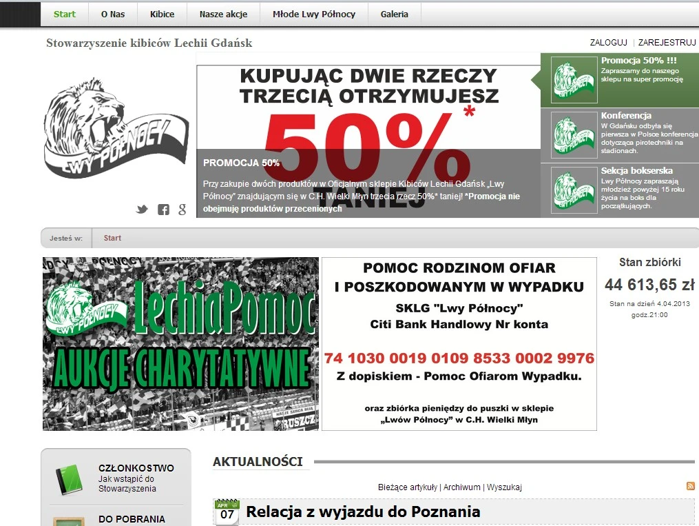 Kibice Lechii zbierają pieniądze dla ofiar wypadku