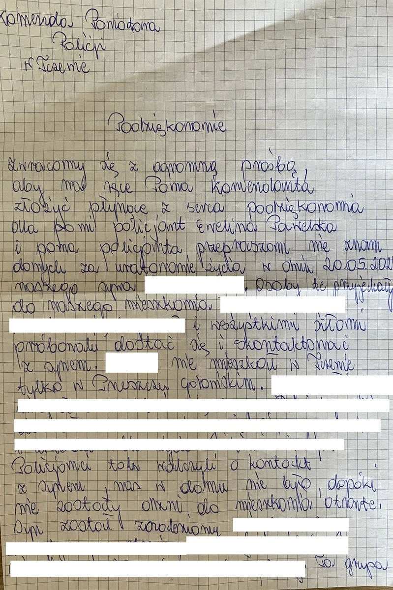 źródło: KPP Tczew / List do policjantów od matki uratowanego mężczyzny