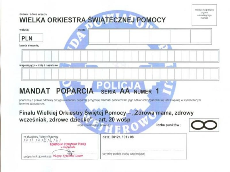 Mandat poparcia WOŚP od Policji
